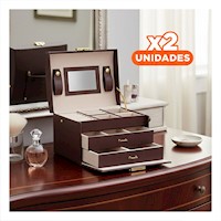 Pack2 Alhajero Practico de 3 Niveles Marron para Dormitorio Y+Regalo Sticker